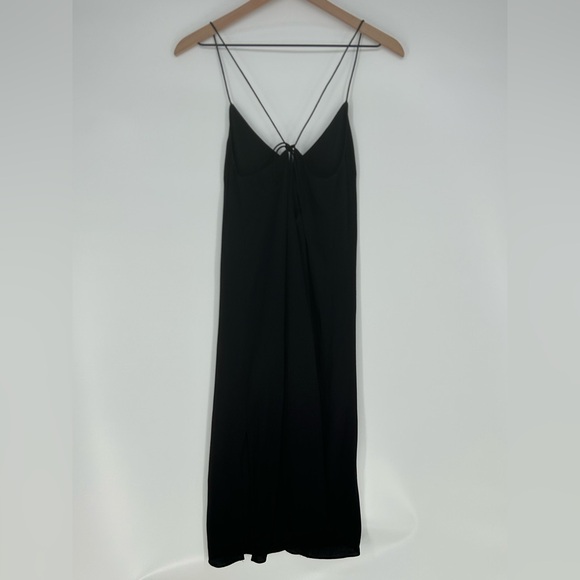 Wilfred Free Women's V-Neck Rayon Blend Slit On‎ Side Black Slip Dress Size XXS - Picture 2 of 8